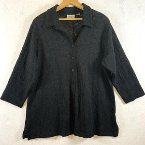 Vintage Chicos Womens Semi Sheer Lace Button Tunic Top Sz‎ XL Dark Romantic Boho